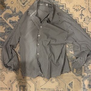 Black and White Gingham Button-Up Blouse